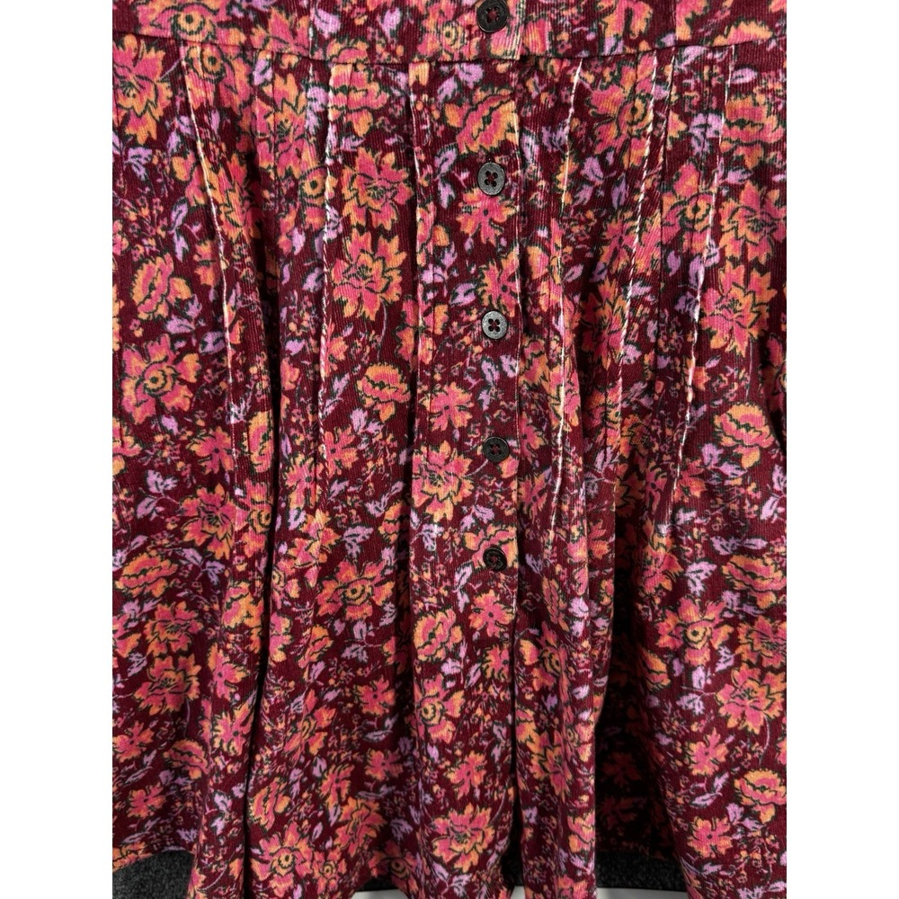 Free People NWT Floral Corduroy Mini Dress Size 2 Berry Plum Button Front Boho - Picture 14 of 14